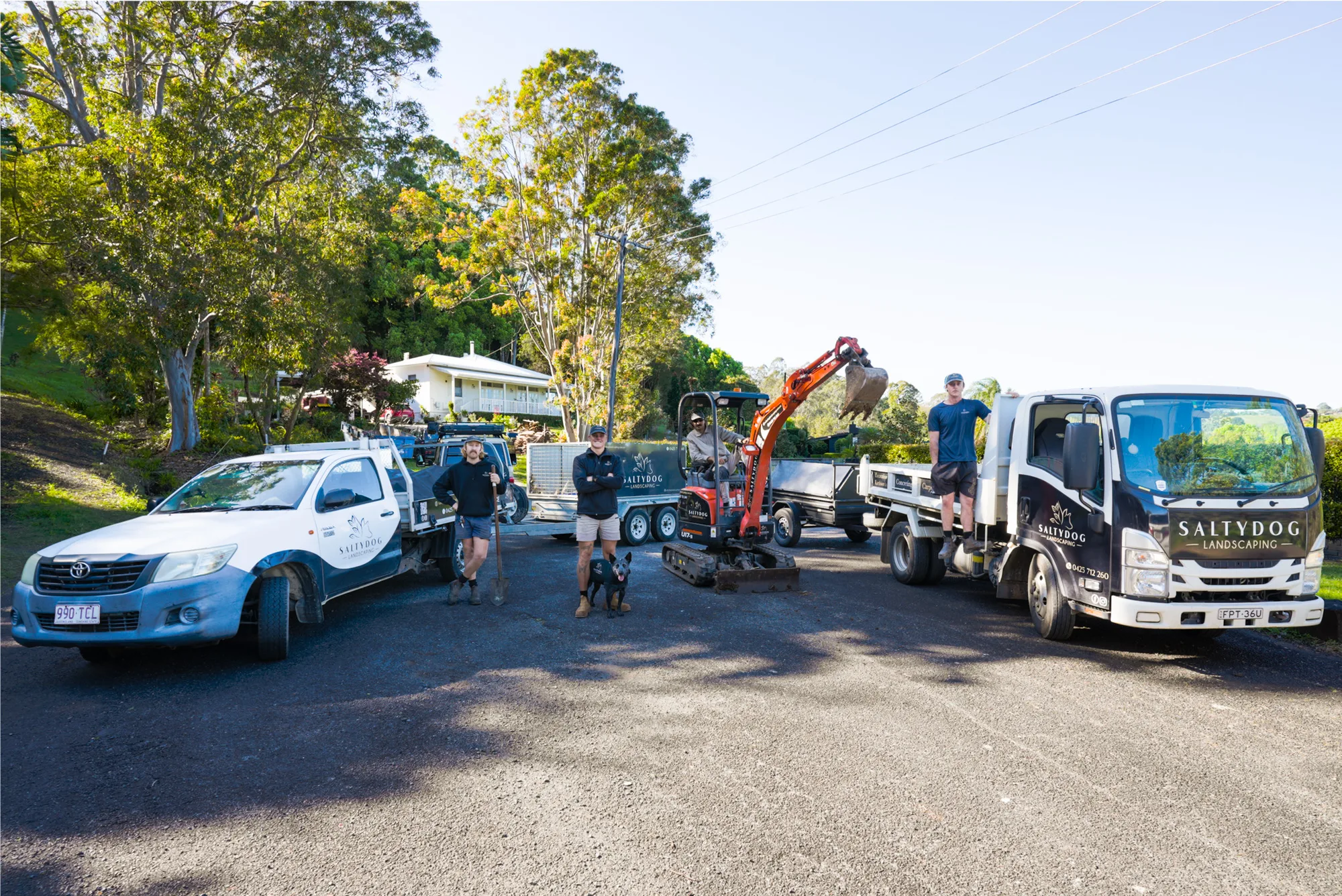 The SaltyDog crew with the ute, the tipper and the digger