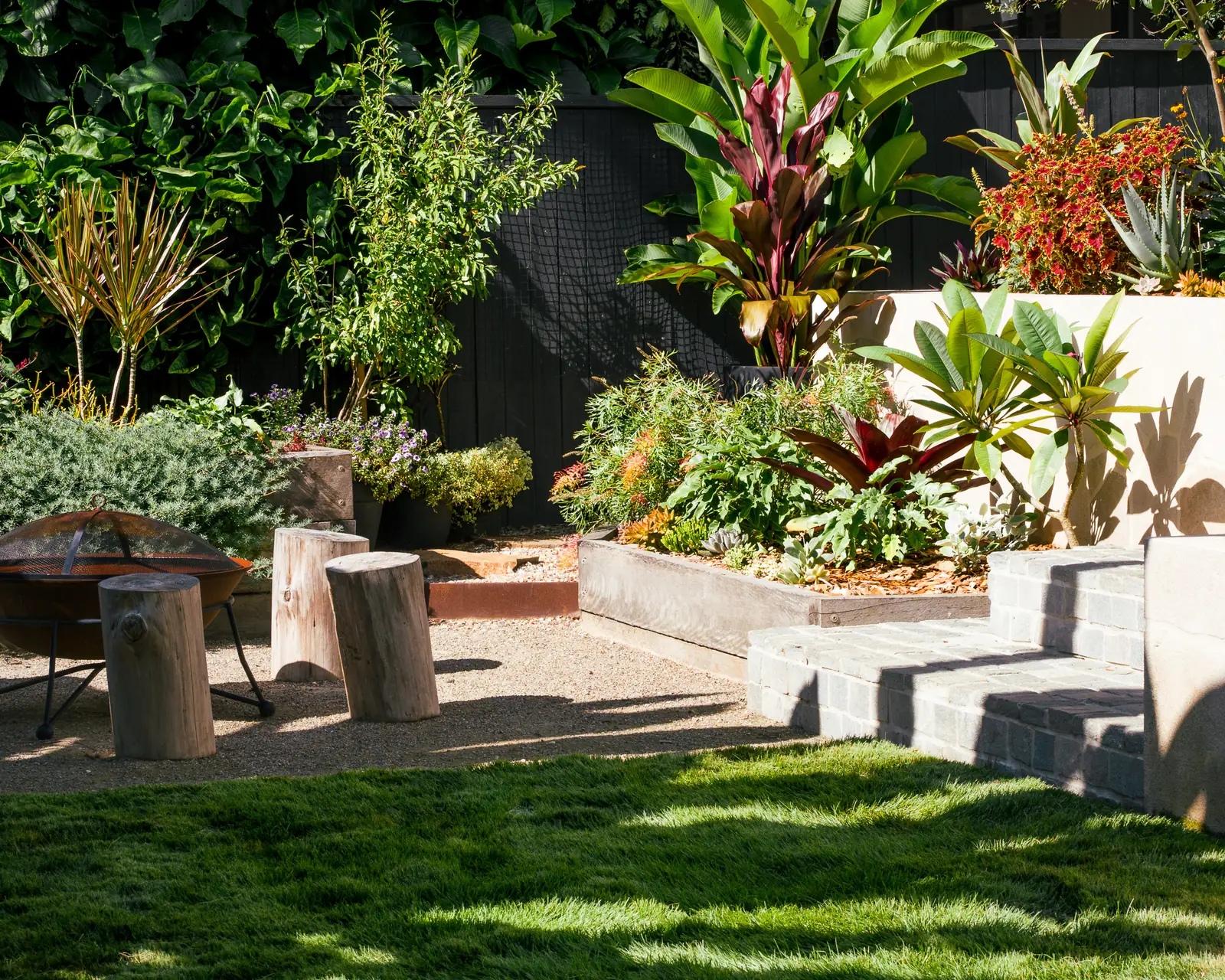 A terraced subtropical garden built from a drawn plan